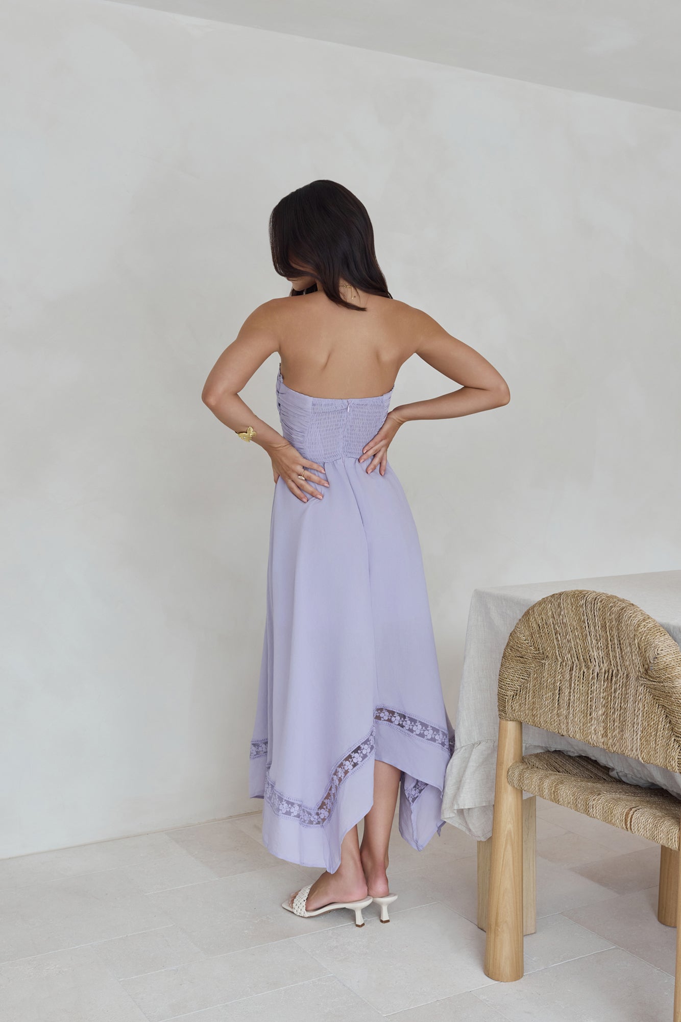 Lucia Strapless Midi Dress Lilac