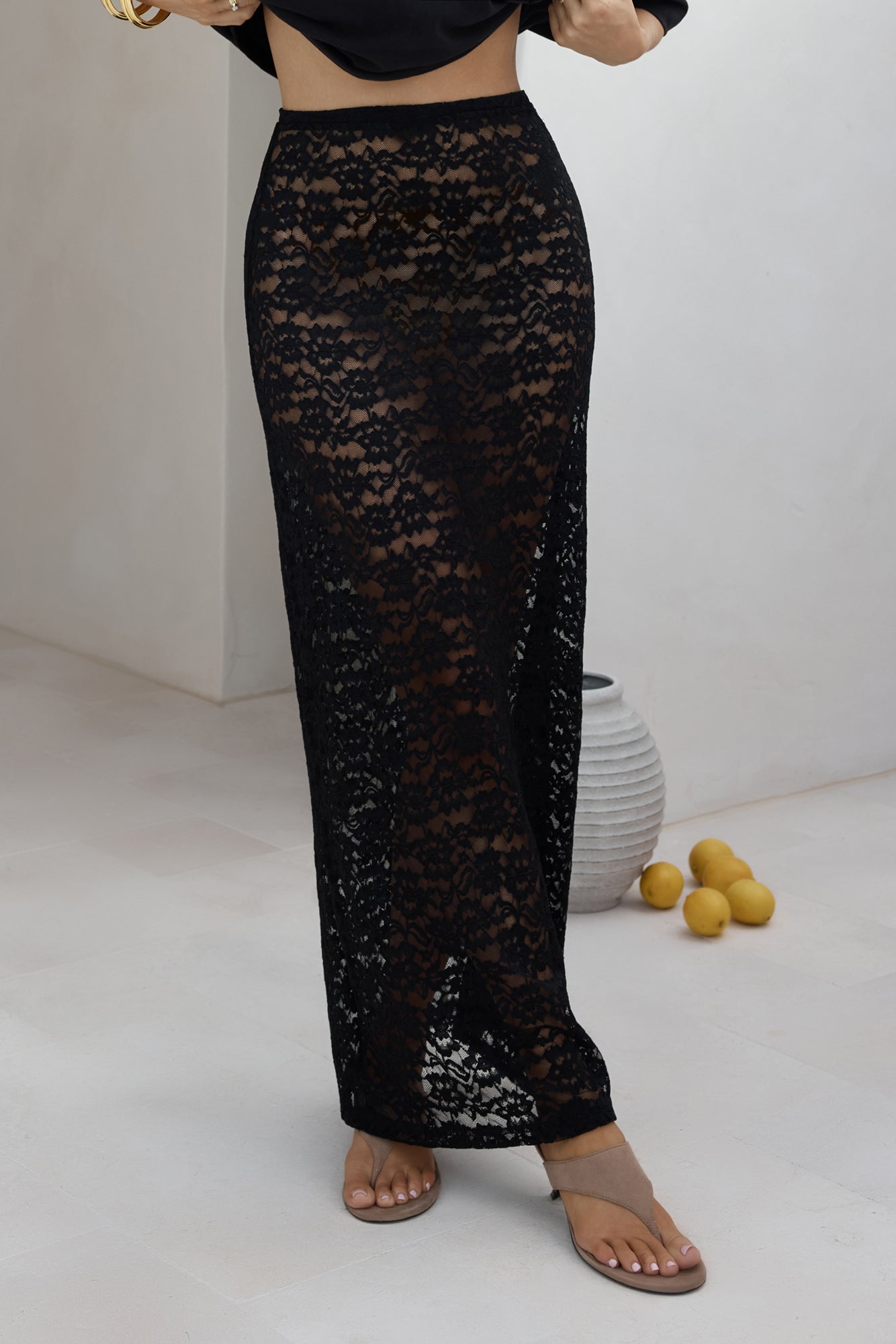 Lover Of The Moon Lace Maxi Skirt Black