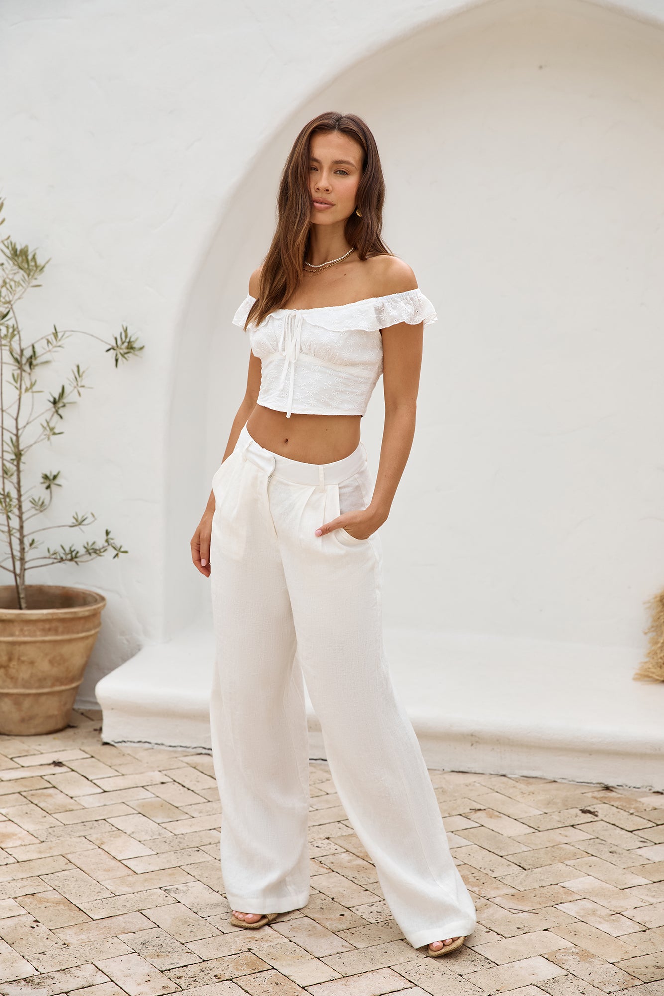 Whispering Willows Crop Top White