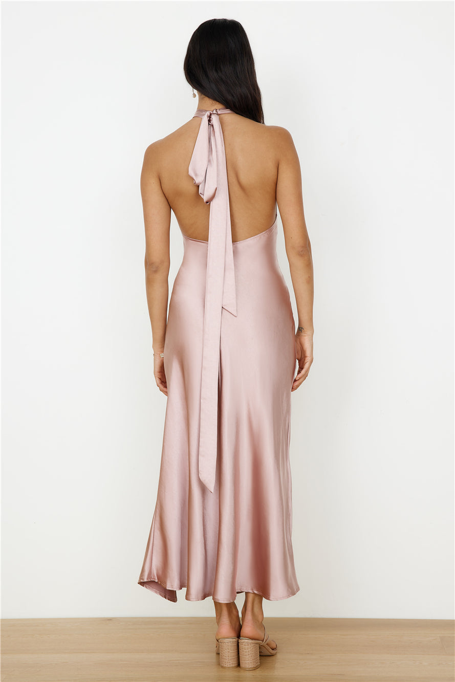 In My Feelings Satin Maxi Dress Blush