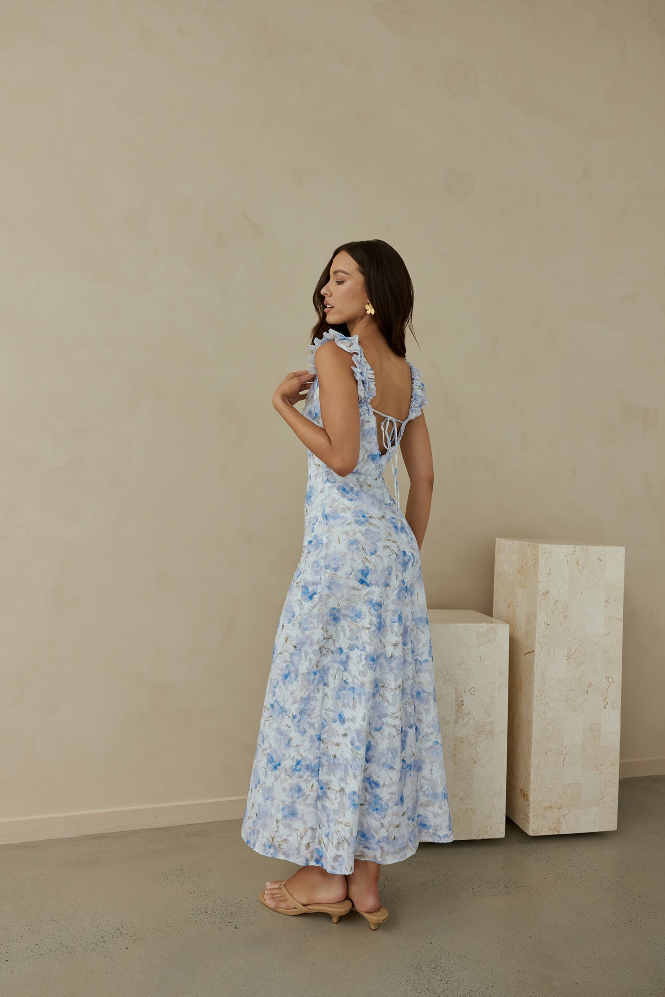 Rose Petal Reverie Midi Dress Blue