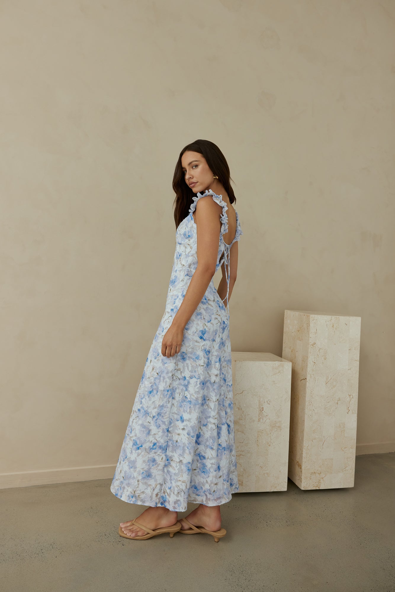 Rose Petal Reverie Midi Dress Blue