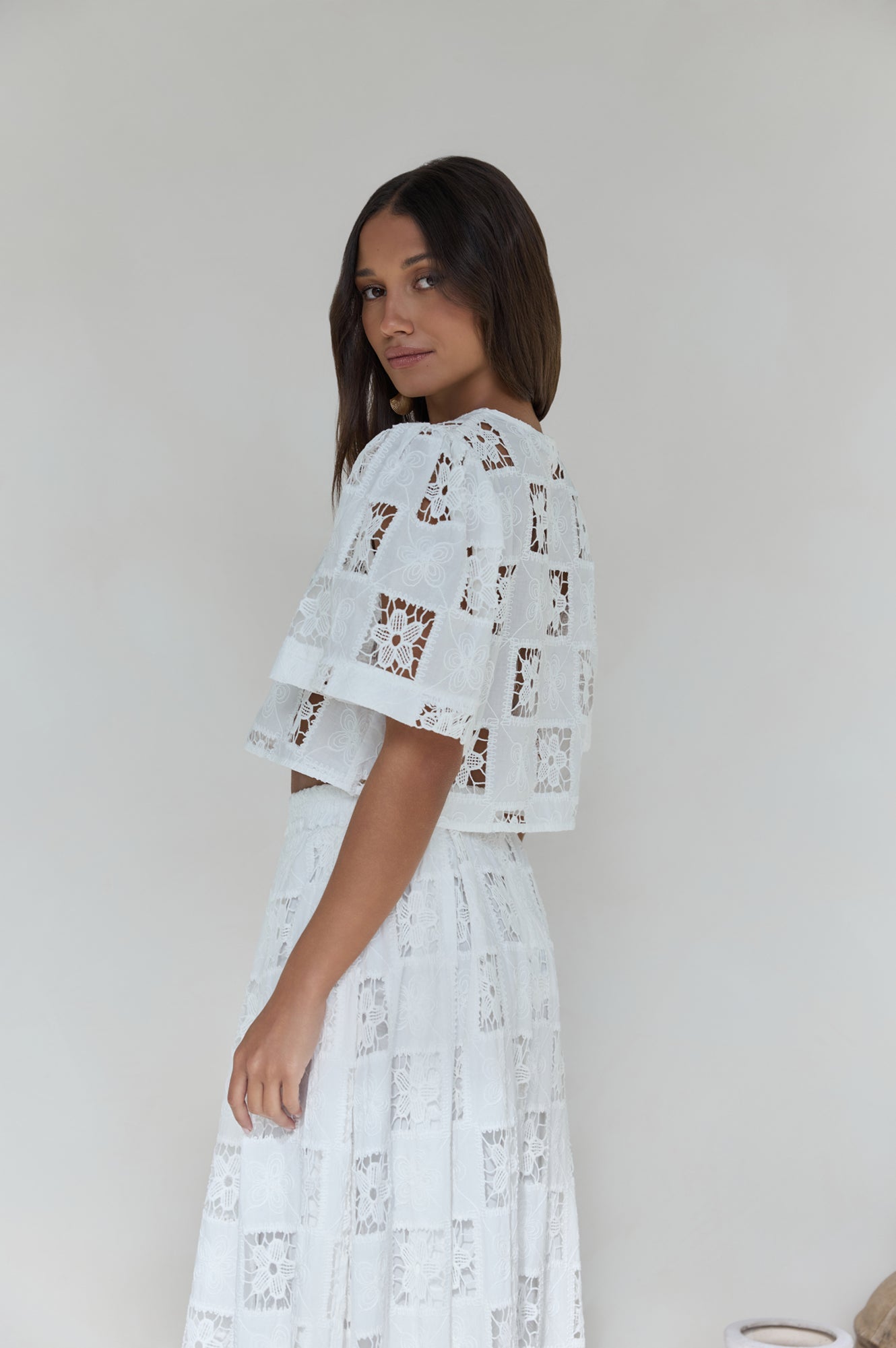 Andolina Crochet Lace Crop Top White