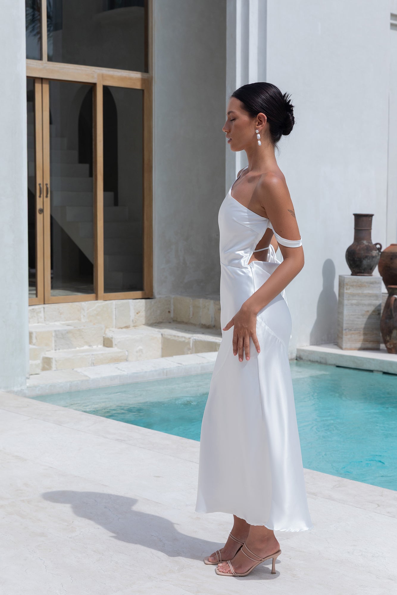 Angelica Satin Maxi Dress White