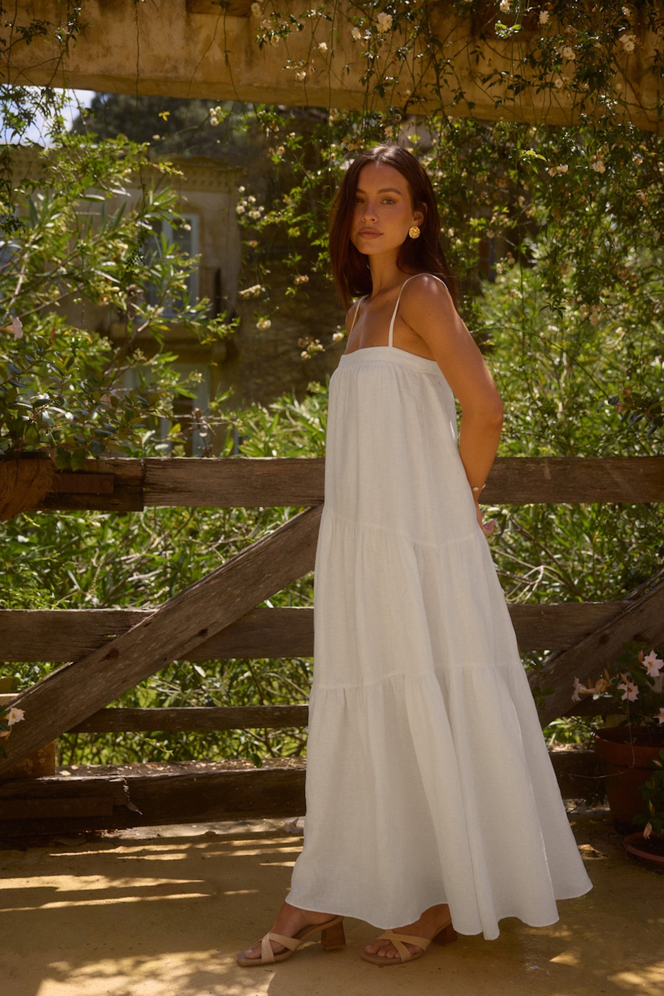 Liliana 100% Linen Maxi Dress White