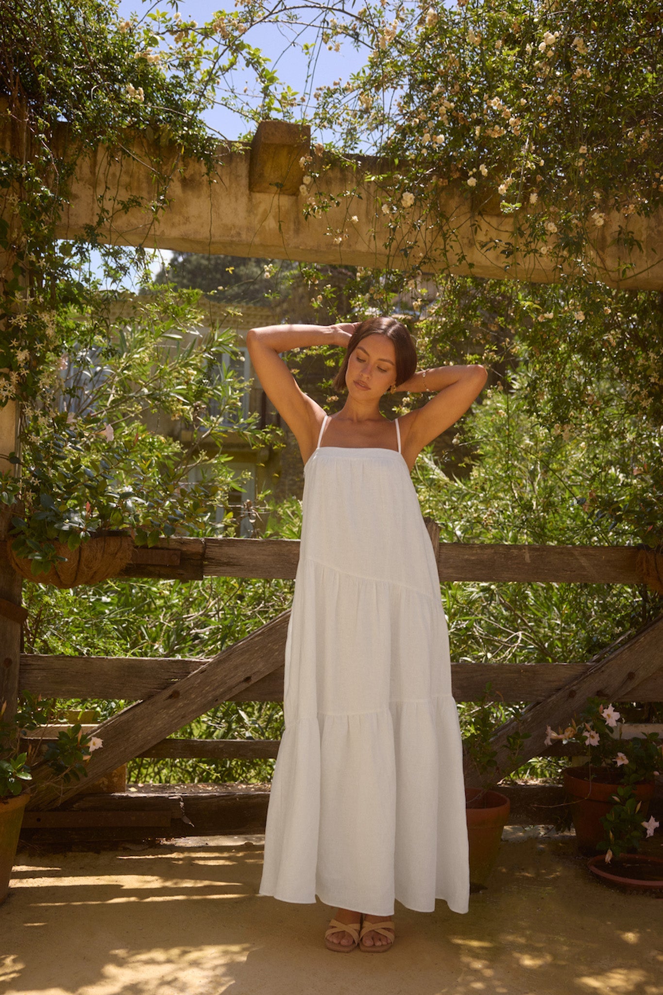 Liliana 100% Linen Maxi Dress White