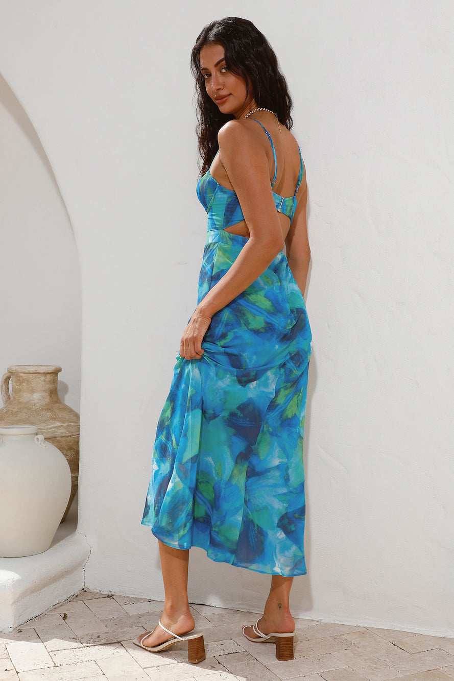 Diving Into The Ocean Midi Dress Blue