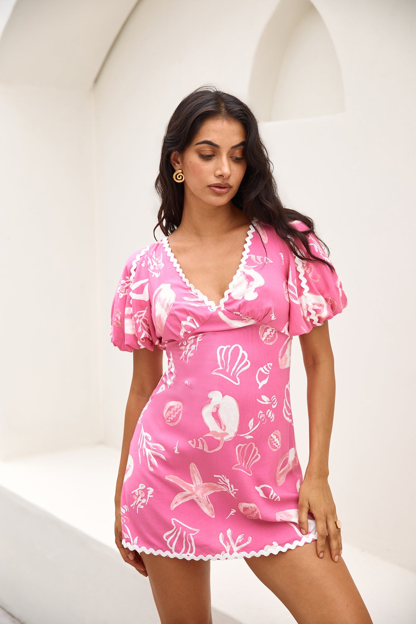 Seashell Searching Mini Dress Pink
