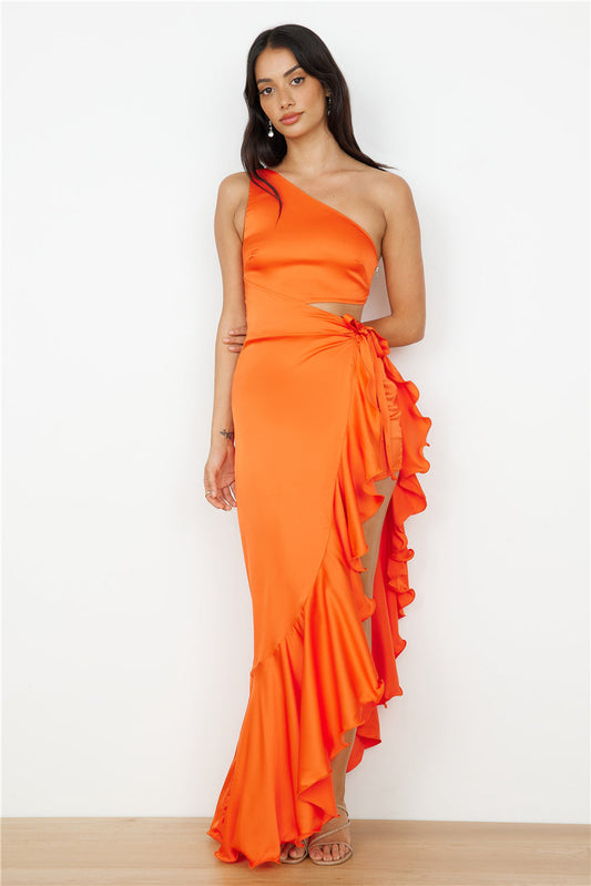 DEAR EMILIA In My Glamour Satin Maxi Dress Red