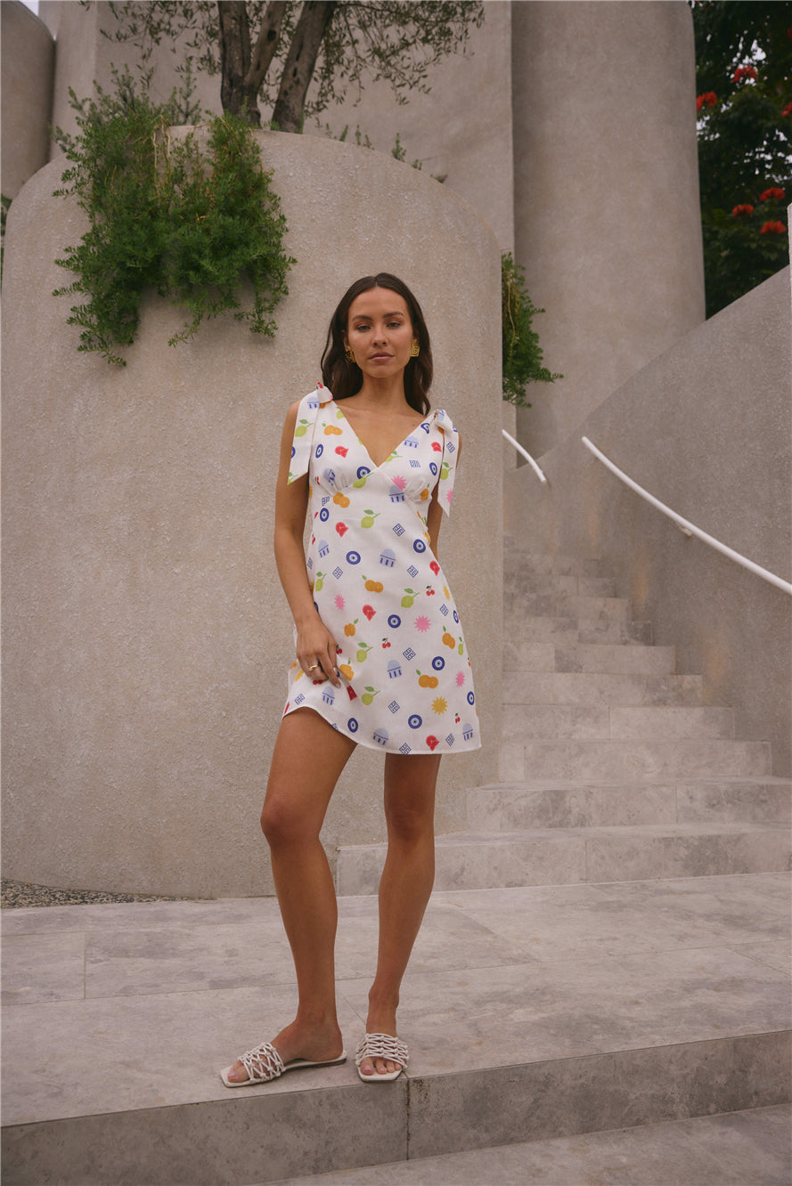 FORTUNATE ONE On Vacay Mini Dress Santorini Print