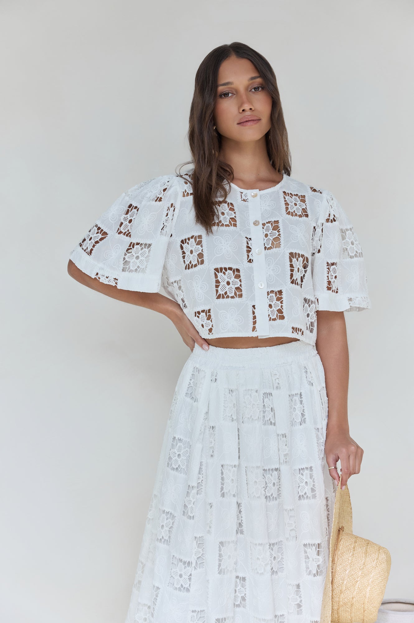 Andolina Crochet Lace Crop Top White