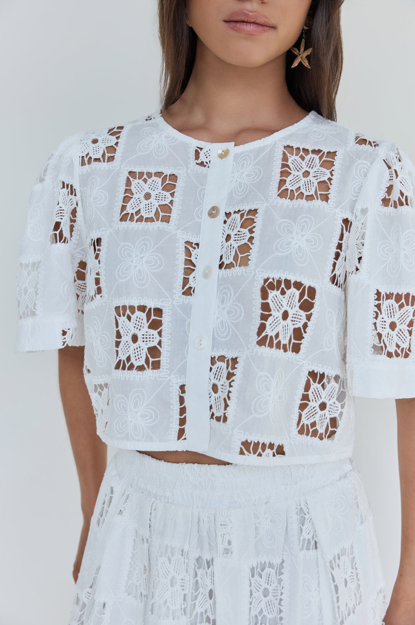 Andolina Crochet Lace Crop Top White