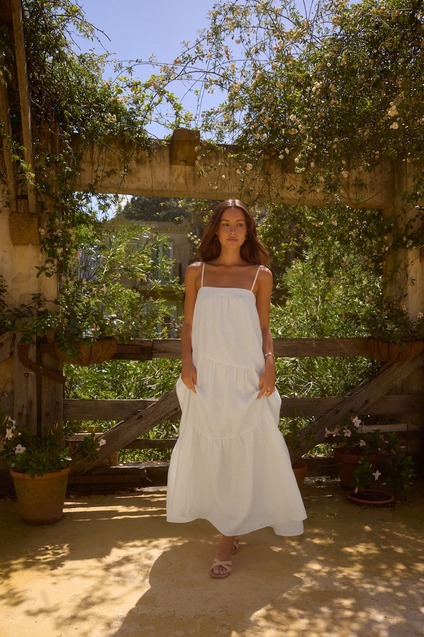 Liliana 100% Linen Maxi Dress White